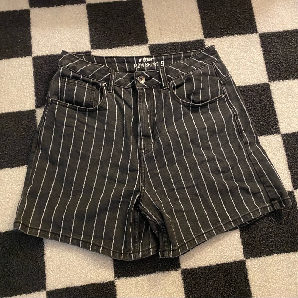 Pin Stripe High Waisted Mom Shorts